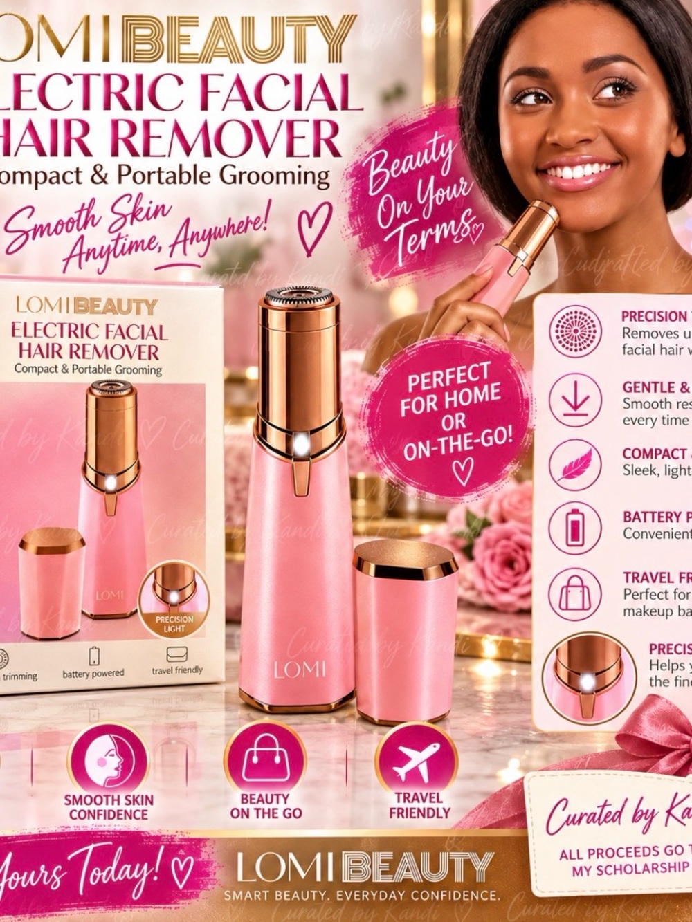 LOMI Beauty ELECTRIC FACIAL HAIR REMOVER — Pink